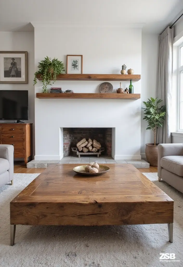 29 Rustic Green Living Room Ideas That Feel Natural and Warm - 2. Reclaimed Wood Furniture