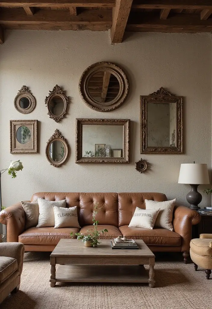 29 Rustic Green Living Room Ideas That Feel Natural and Warm - 20. Use of Mirrors