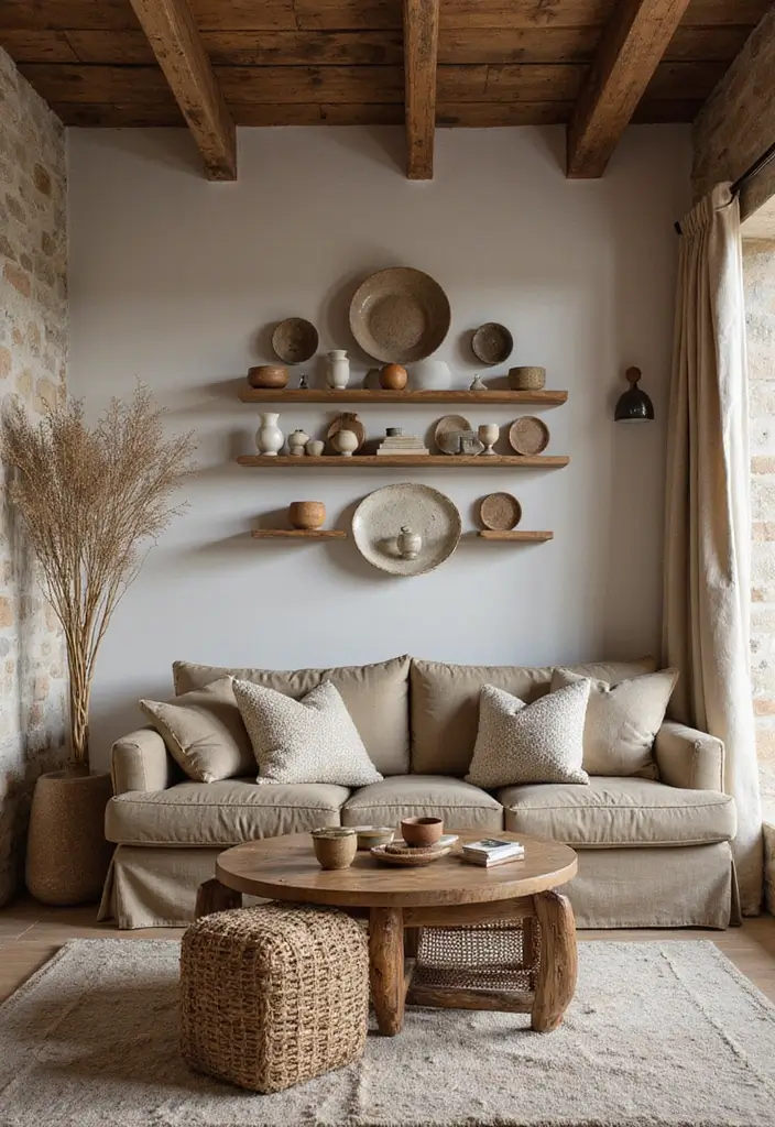 29 Rustic Green Living Room Ideas That Feel Natural and Warm - 23. Natural Textures in Decor
