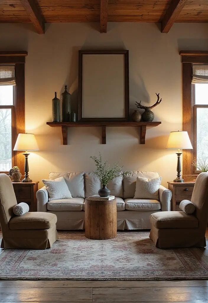 29 Rustic Green Living Room Ideas That Feel Natural and Warm - 29. Achieving Balance with Symmetry