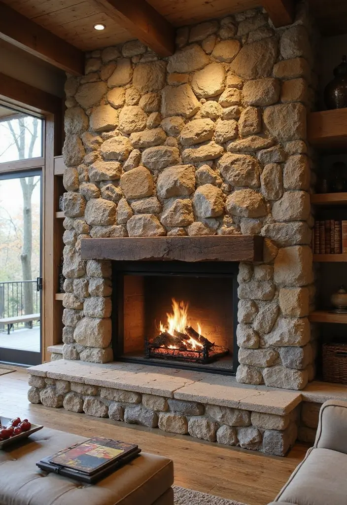 29 Rustic Green Living Room Ideas That Feel Natural and Warm - 7. Stone Accents