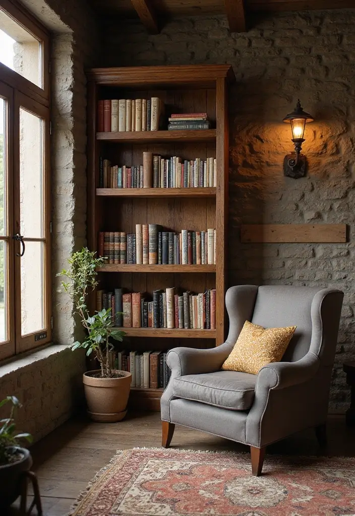 29 Rustic Green Living Room Ideas That Feel Natural and Warm - 9. Cozy Reading Nook