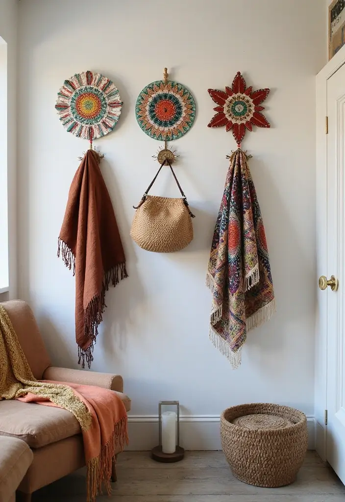 29 Small Living Room Wall Decor Ideas That Add Visual Interest - 16. Decorative Wall Hooks