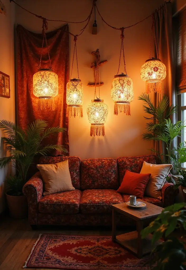 29 Small Living Room Wall Decor Ideas That Add Visual Interest - 21. Cloth Wall Lanterns