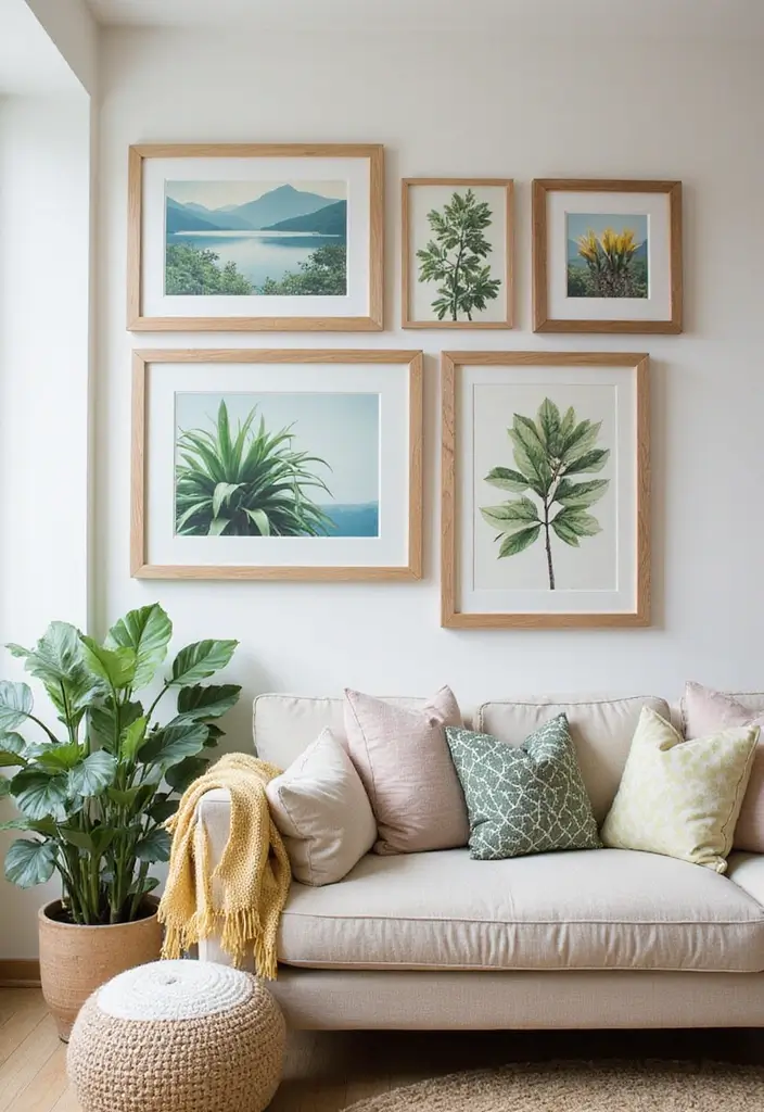 29 Small Living Room Wall Decor Ideas That Add Visual Interest - 23. Nature-Inspired Wall Art