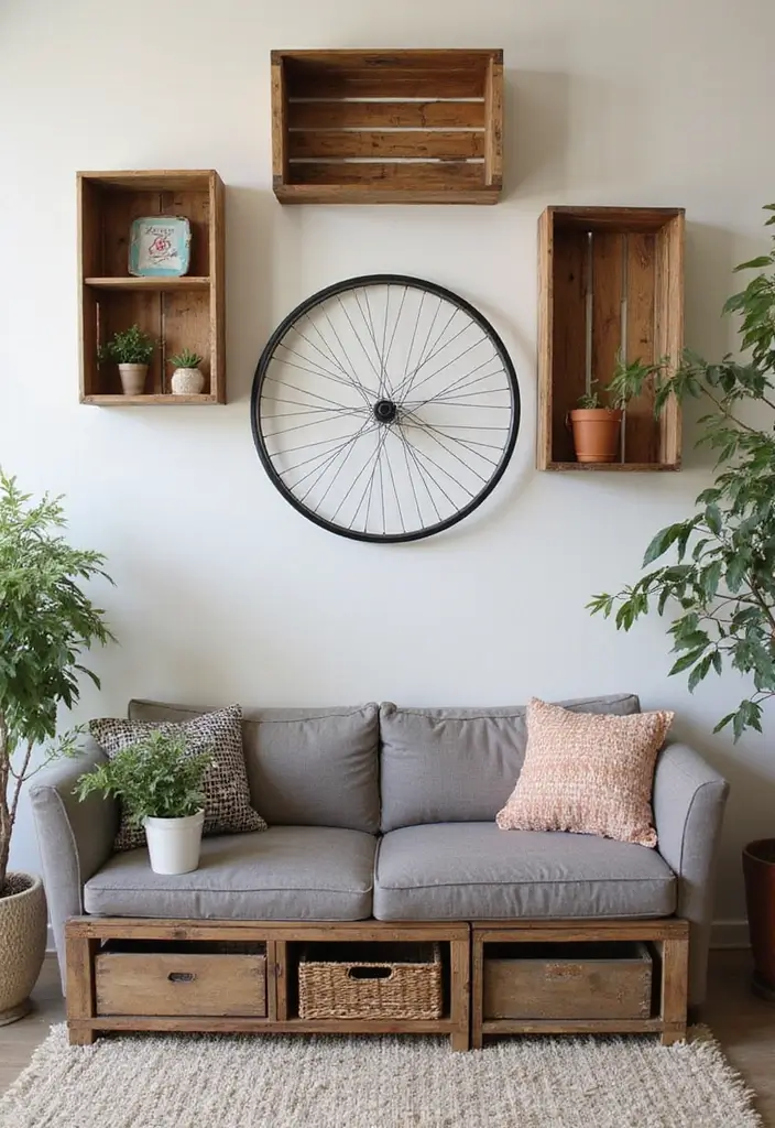 29 Small Living Room Wall Decor Ideas That Add Visual Interest - 26. Repurposed Items for Wall Decor