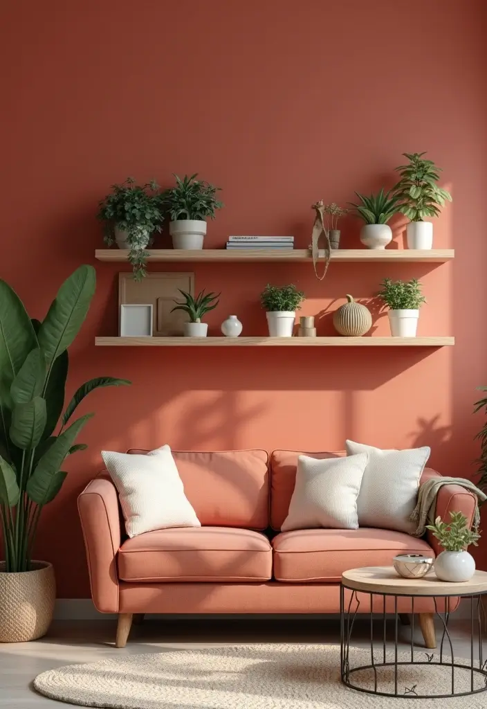 29 Small Living Room Wall Decor Ideas That Add Visual Interest - 3. Floating Shelves with Plants