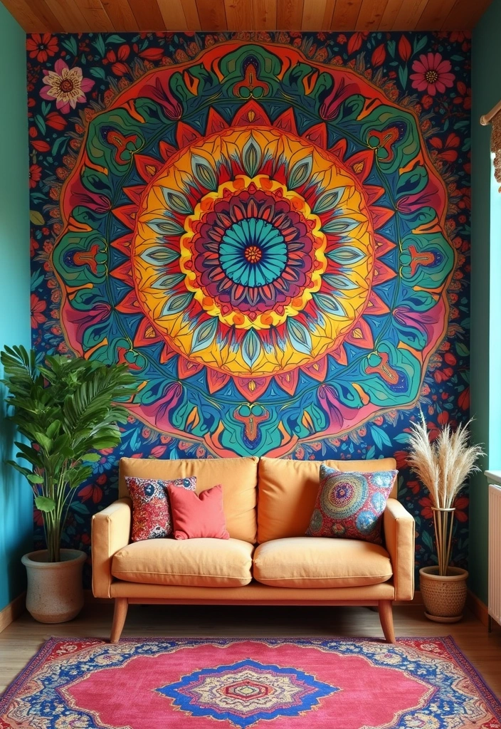 29 Small Living Room Wall Decor Ideas That Add Visual Interest - 7. Colorful Wall Murals