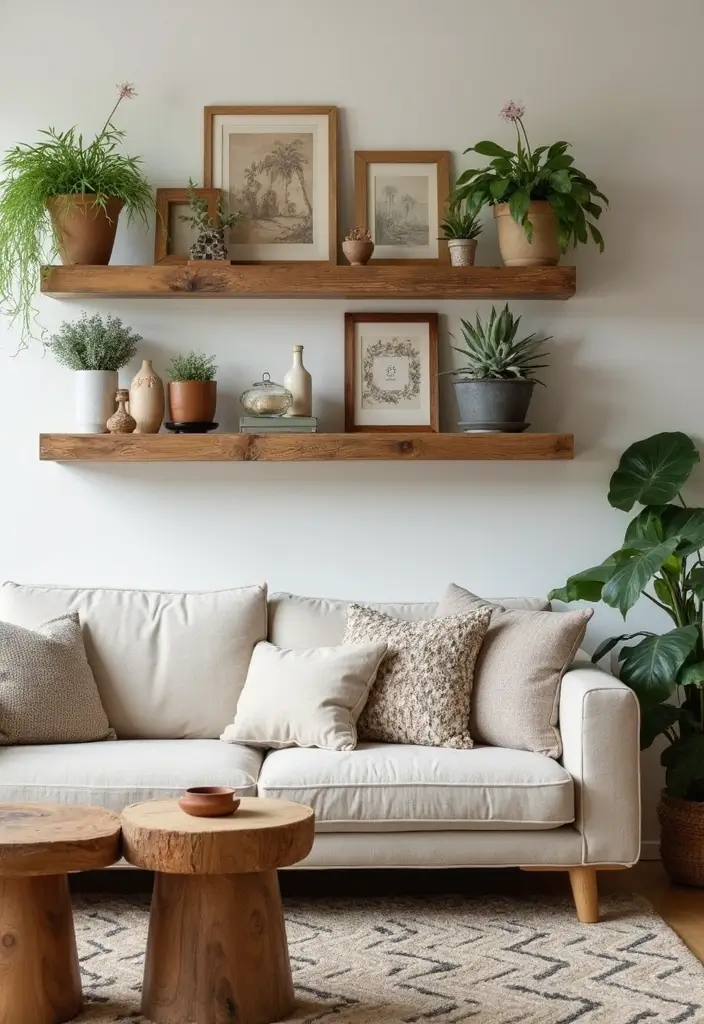 29 TV Wall Ideas Living Room Floating Shelves That Look Sleek and Organized - 21. Upcycled Materials