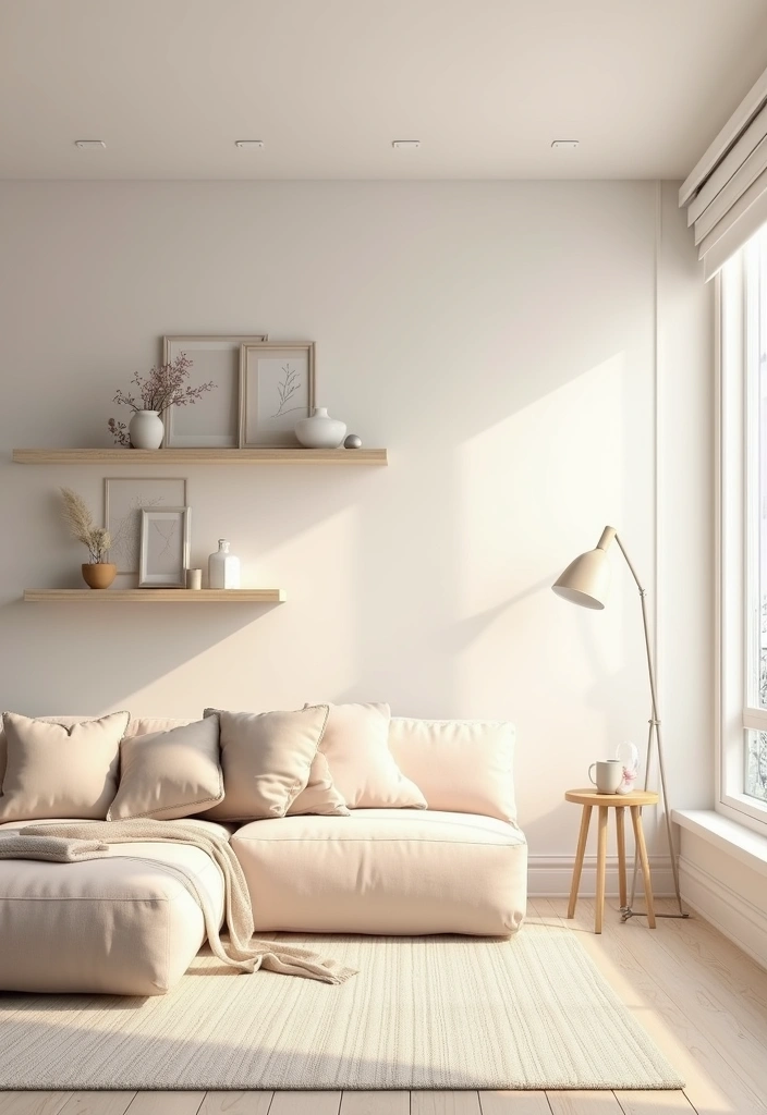 29 TV Wall Ideas Living Room Floating Shelves That Look Sleek and Organized - 24. Soft Color Palettes