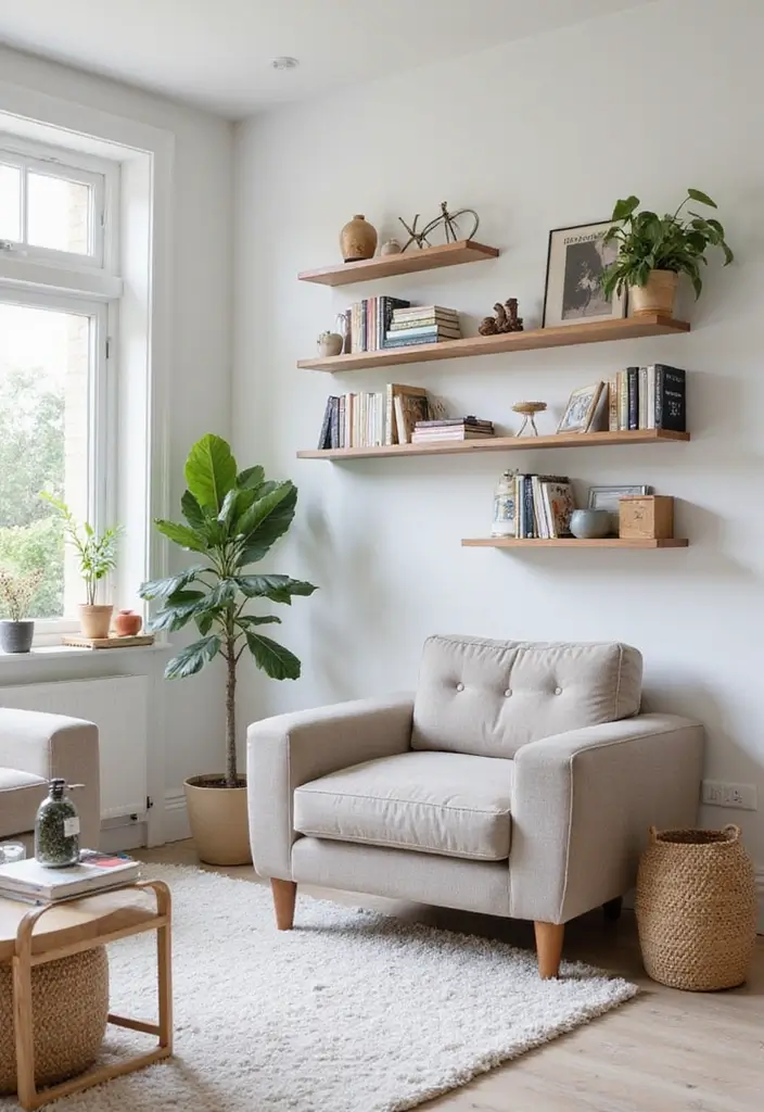 29 TV Wall Ideas Living Room Floating Shelves That Look Sleek and Organized - 26. Wall-Mounted Storage Solutions