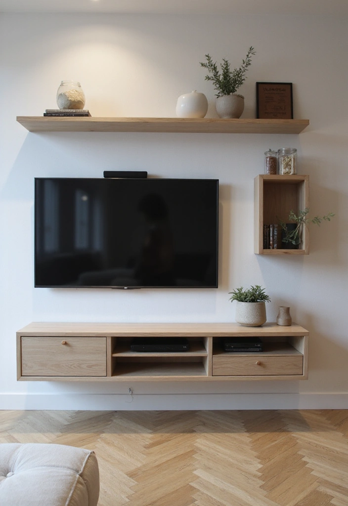 29 TV Wall Ideas Living Room Floating Shelves That Look Sleek and Organized - 8. Tech-Savvy Solutions