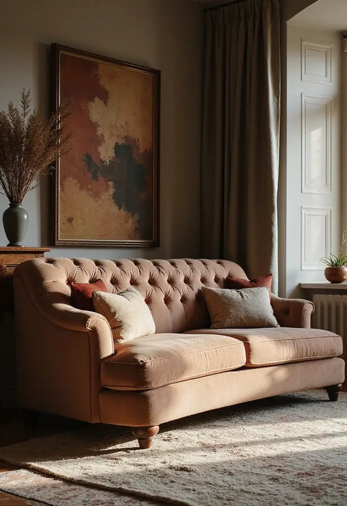 29 Tufted Sofa Living Room Ideas That Feel Plush and Elegant - 15. Luxurious Layering with Textures