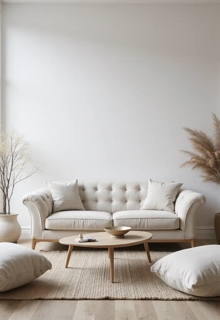 29 Tufted Sofa Living Room Ideas That Feel Plush and Elegant - 2. Modern Minimalism Meets Comfort