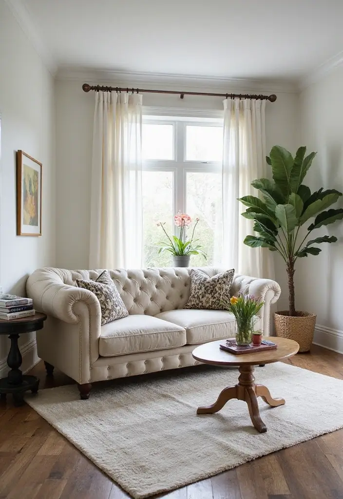 29 Tufted Sofa Living Room Ideas That Feel Plush and Elegant - 21. Transitional Style with Tufted Elegance