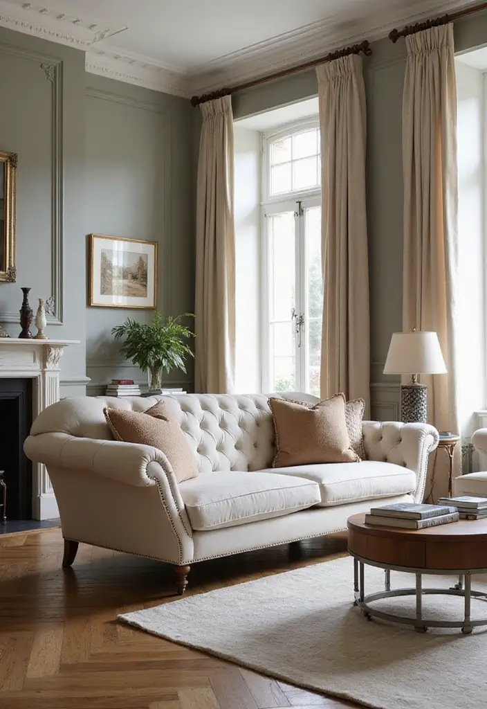 29 Tufted Sofa Living Room Ideas That Feel Plush and Elegant - 29. Classic Meets Contemporary with Timeless Design