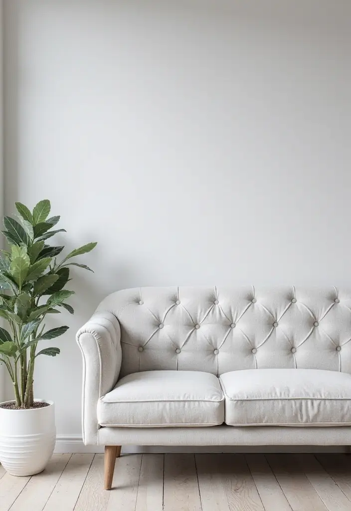 29 Tufted Sofa Living Room Ideas That Feel Plush and Elegant - 5. Monochromatic Elegance