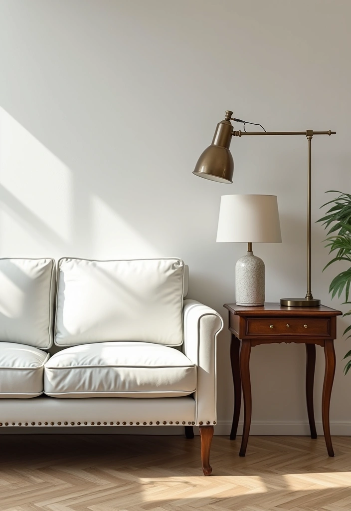 29 White Leather Sofa Living Room Ideas That Feel Bright and Modern - 10. Vintage Finds