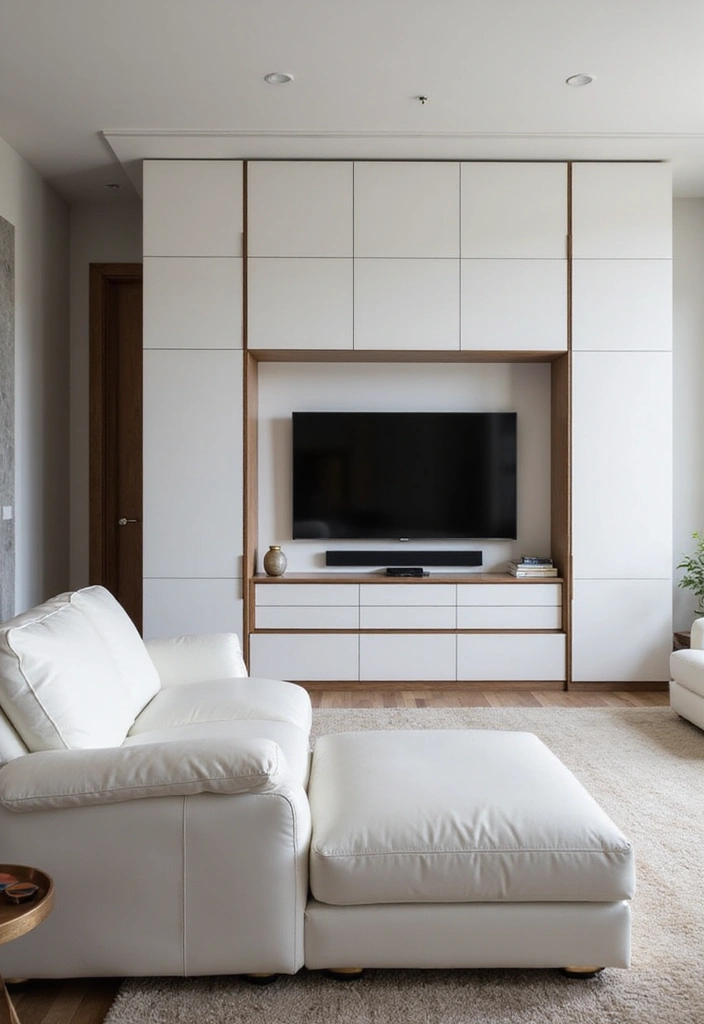 29 White Leather Sofa Living Room Ideas That Feel Bright and Modern - 16. Integration of Technology