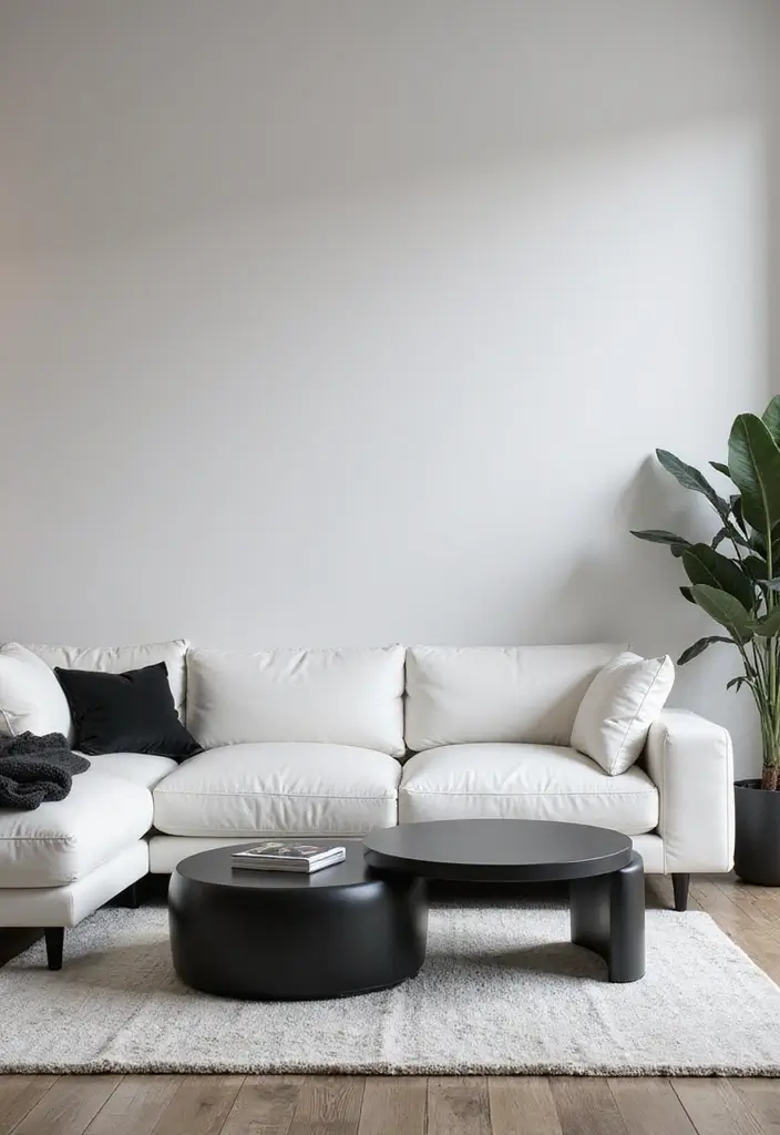 29 White Leather Sofa Living Room Ideas That Feel Bright and Modern - 2. Minimalist Chic with Monochrome