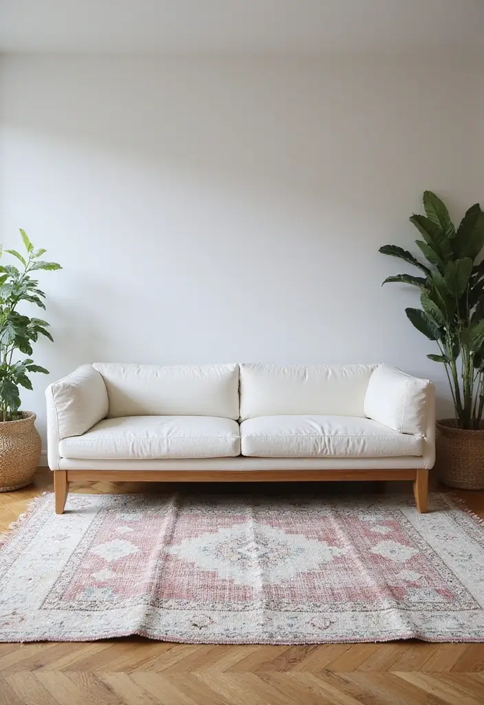 29 White Leather Sofa Living Room Ideas That Feel Bright and Modern - 20. Layering Rugs