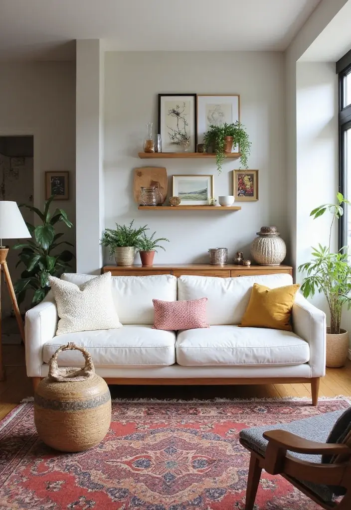 29 White Leather Sofa Living Room Ideas That Feel Bright and Modern - 26. Eclectic Mix of Styles