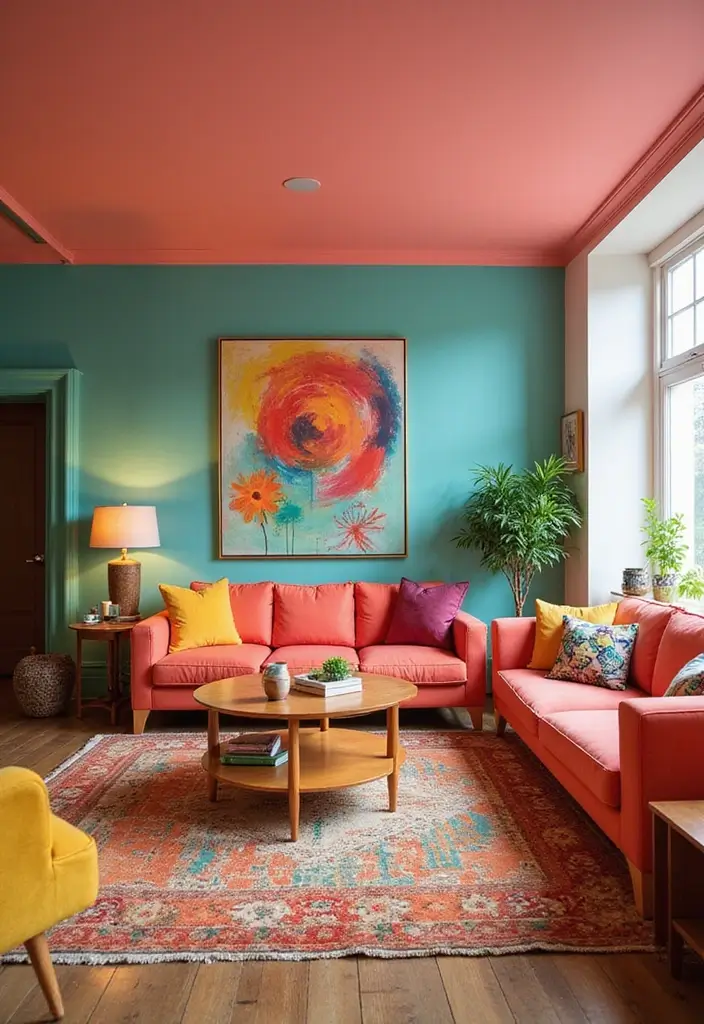 29 Y2K Living Room Aesthetic Ideas That Feel Fun and Nostalgic - 1. Bold Color Pops