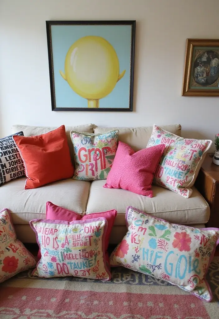 29 Y2K Living Room Aesthetic Ideas That Feel Fun and Nostalgic - 21. Statement Pillows
