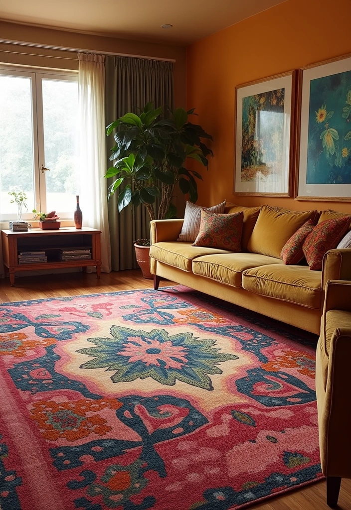 29 Y2K Living Room Aesthetic Ideas That Feel Fun and Nostalgic - 9. Funky Rugs