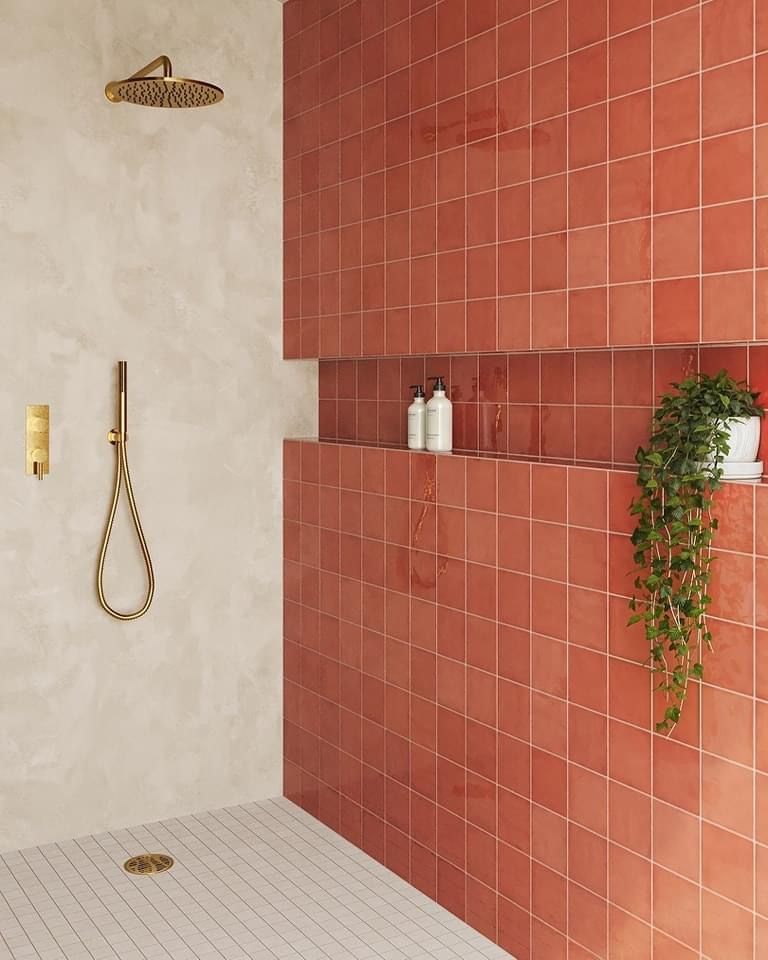 14 Brown Bathroom Tile Ideas With Warm Tones - 1. Earthy Terracotta Elegance 1
