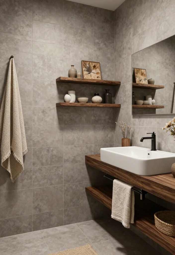 14 Brown Bathroom Tile Ideas With Warm Tones - 6. Subtle Warm Grays 1