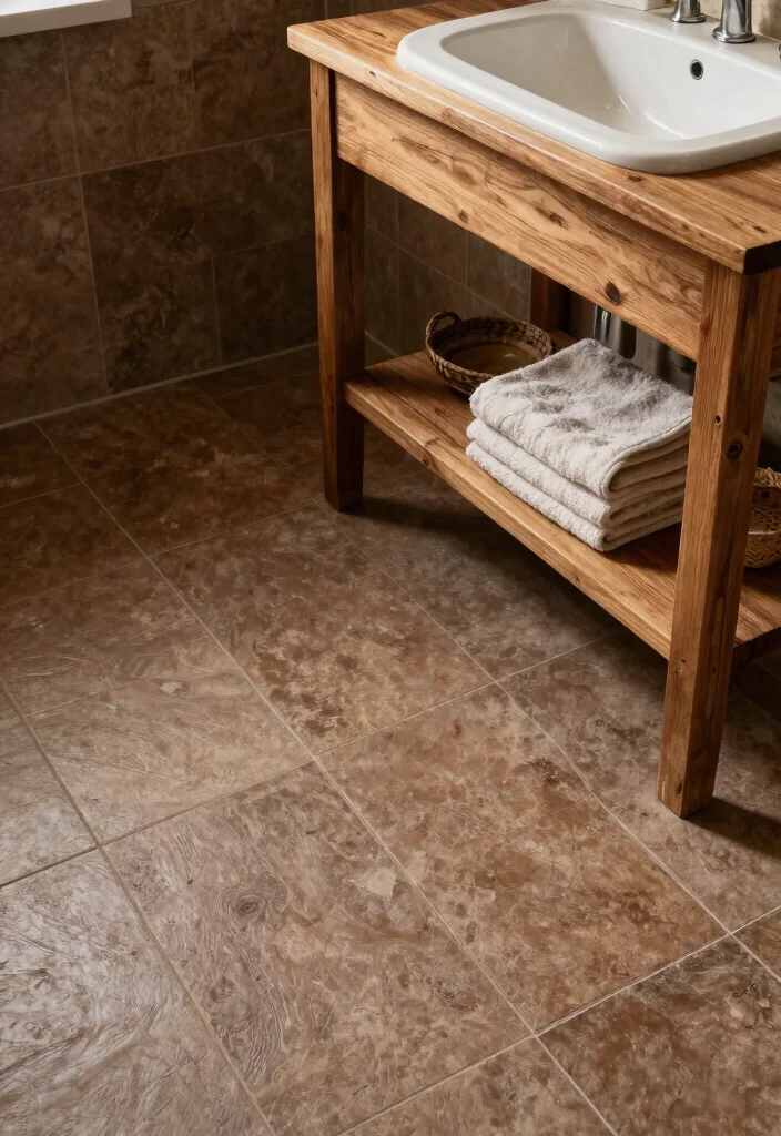 14 Brown Bathroom Tile Ideas With Warm Tones - 9. Textured Brown Quarry Tiles 1