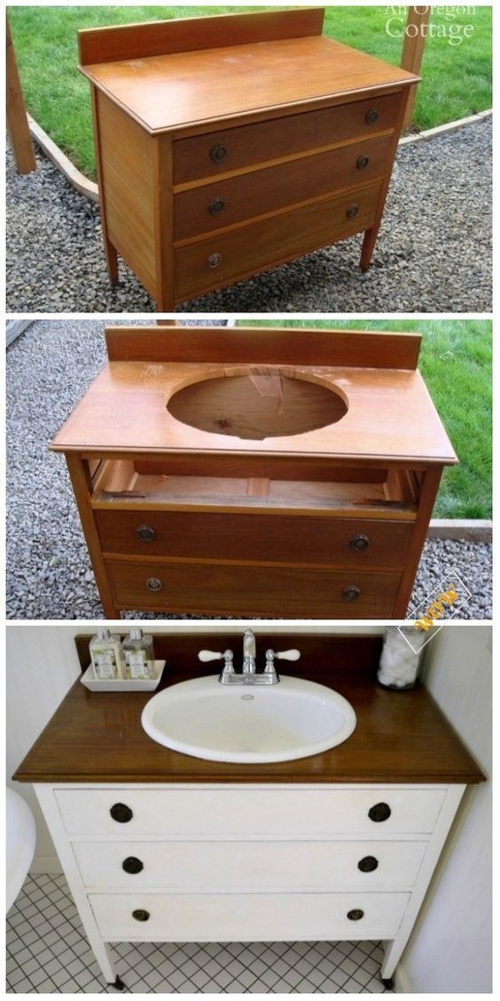 14 Cheap Basement Bathroom Ideas That Still Look Good - 7. Upcycle Furniture 1