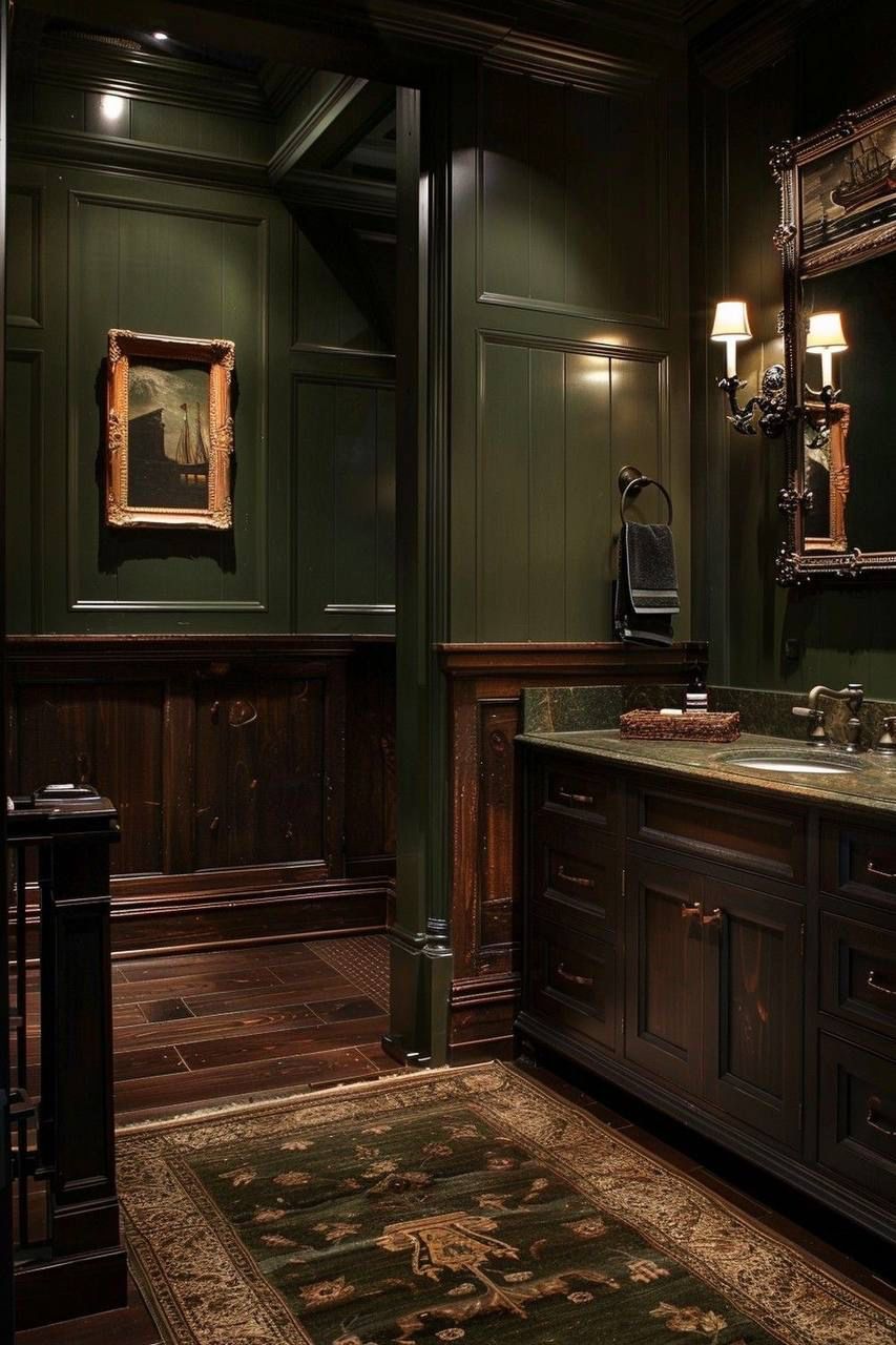 14 Green Bathroom Vanity Ideas With Fresh Natural Style - 10. Rustic Pine Green Appeal 1