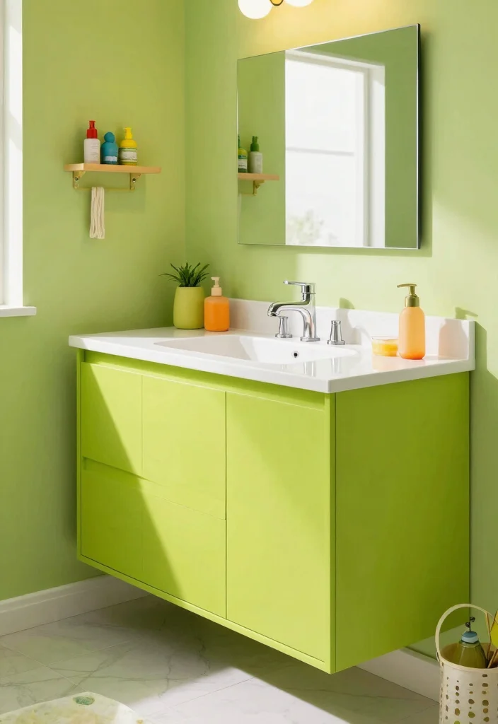 14 Green Bathroom Vanity Ideas With Fresh Natural Style - 11. Fresh Lime Green Vibe 1