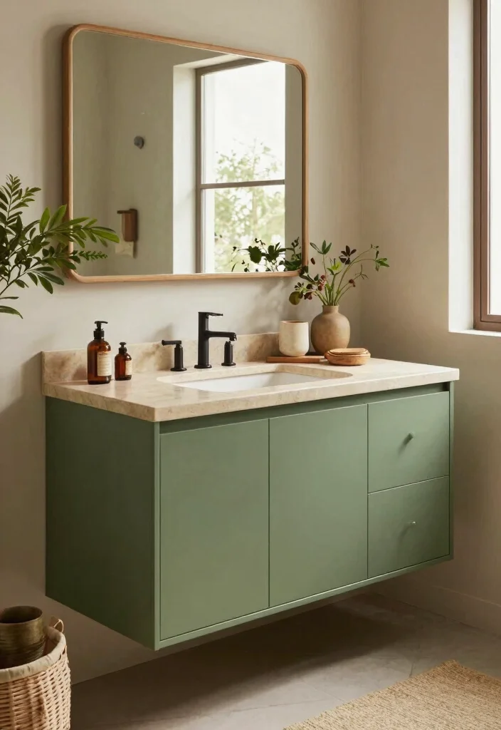 14 Green Bathroom Vanity Ideas With Fresh Natural Style - 12. Elegant Moss Green Touch 1