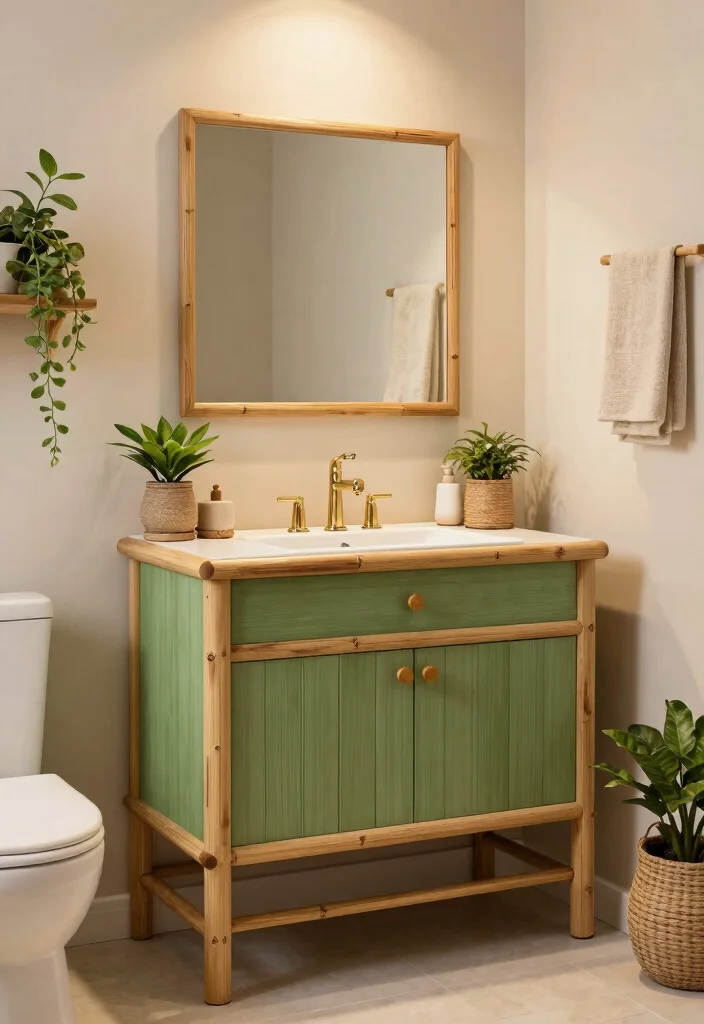 14 Green Bathroom Vanity Ideas With Fresh Natural Style - 14. Nature-Inspired Bamboo Green 1