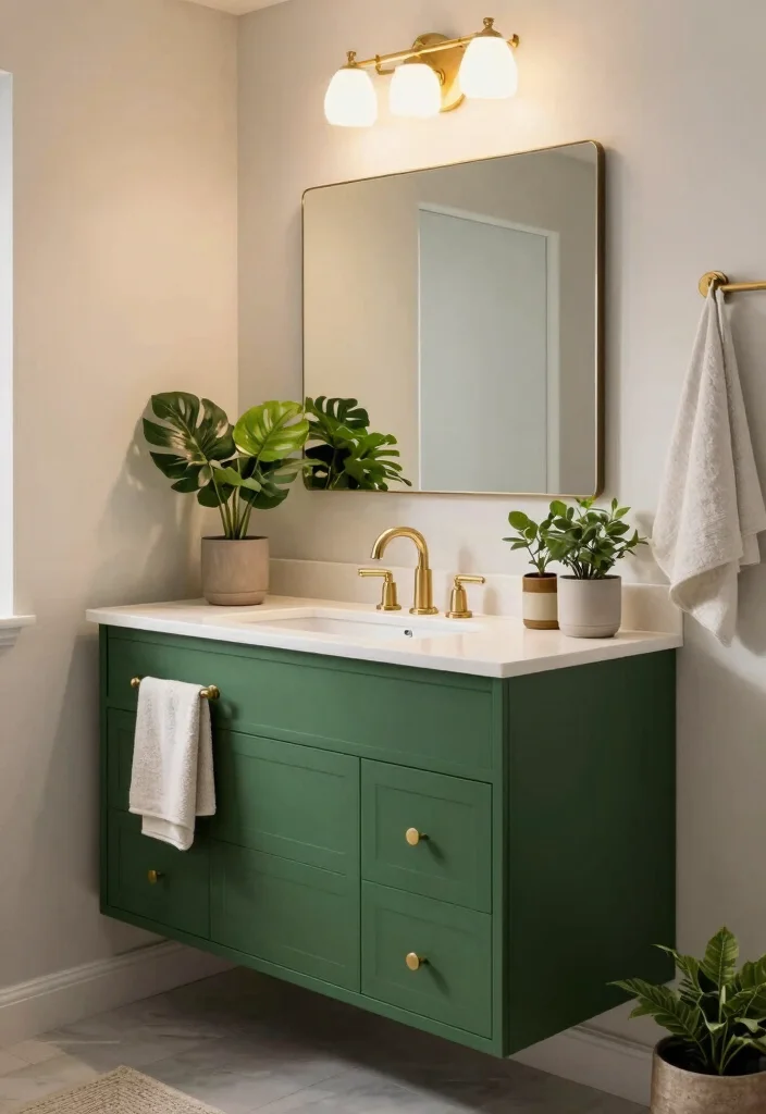 14 Green Bathroom Vanity Ideas With Fresh Natural Style - 3. Bold Forest Green Statement 1