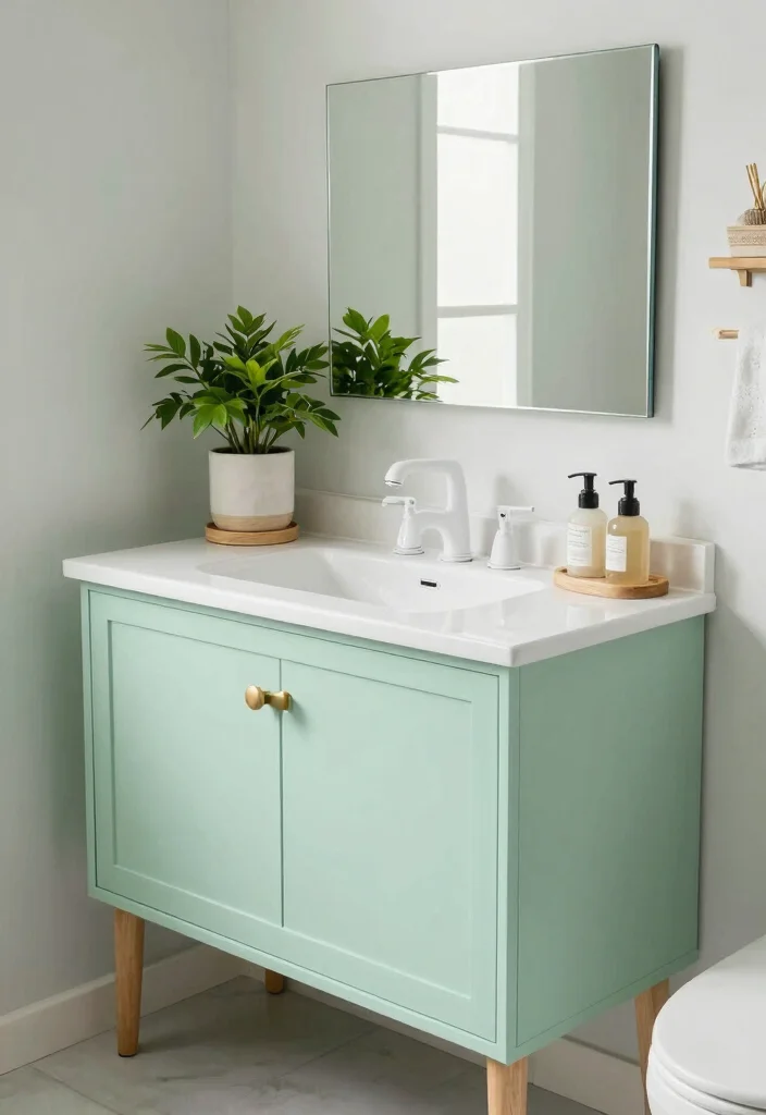 14 Green Bathroom Vanity Ideas With Fresh Natural Style - 7. Soft Seafoam Serenity 1