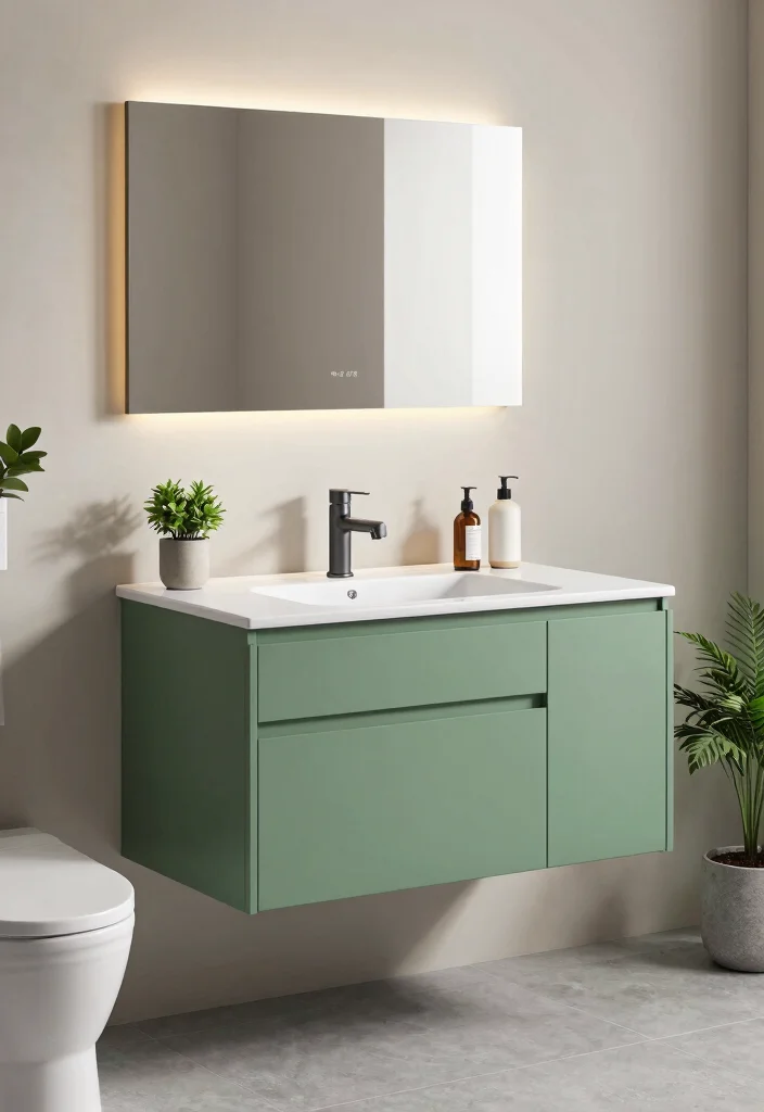 14 Green Bathroom Vanity Ideas With Fresh Natural Style - 9. Green with a Touch of Grey 1