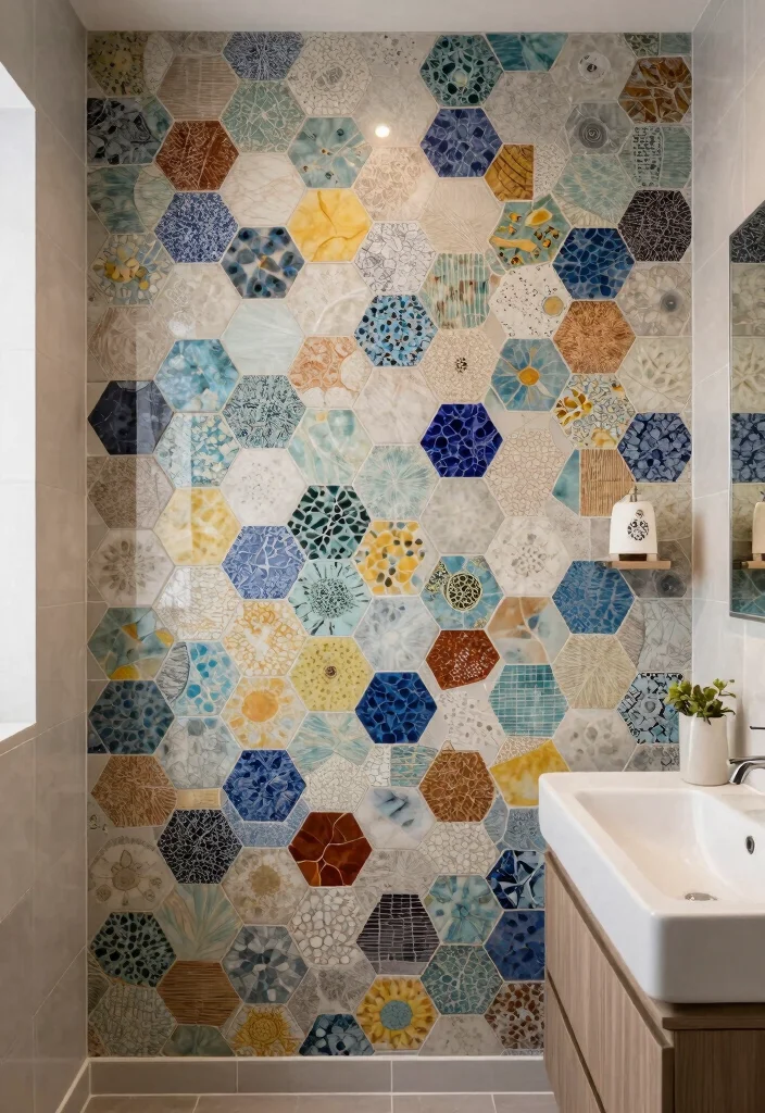 14 Hexagon Mosaic Tile Bathroom Ideas With Texture - 10. Artistic Flair with Unique Designs 1