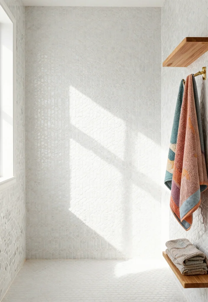 14 Hexagon Mosaic Tile Bathroom Ideas With Texture - 11. Bright and Breezy with White Tiles 1