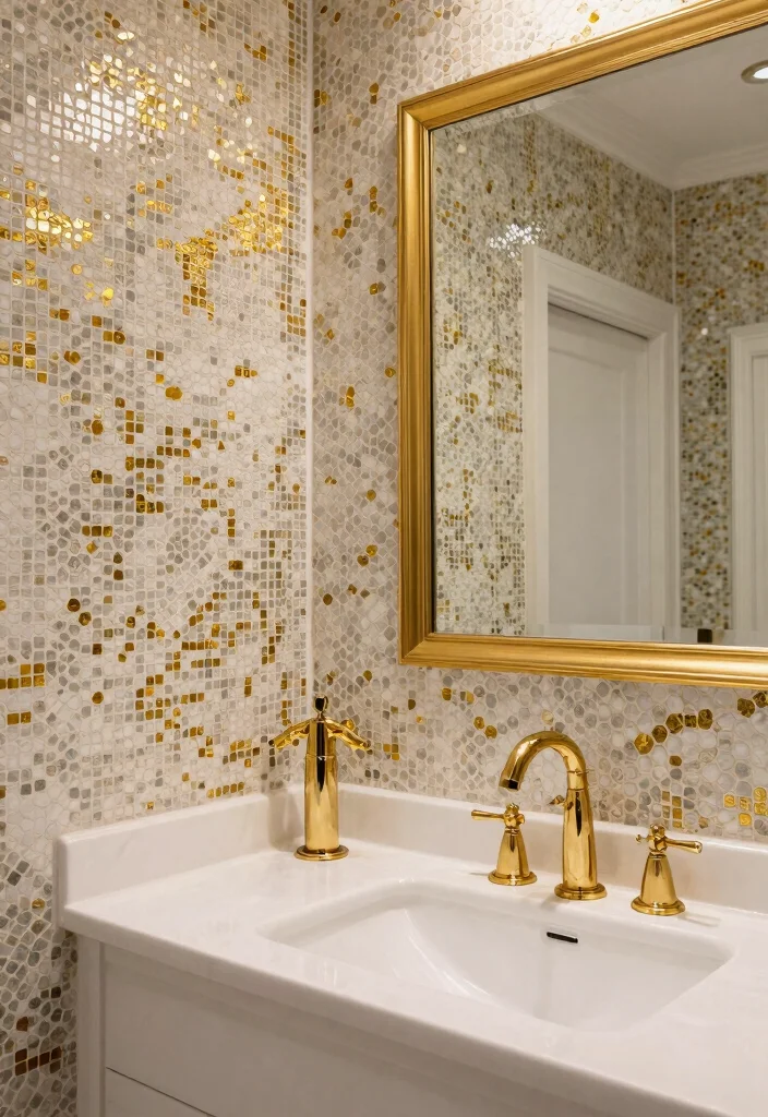 14 Hexagon Mosaic Tile Bathroom Ideas With Texture - 12. Luxurious Touch with Gold Accents 1