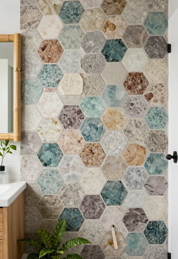14 Hexagon Mosaic Tile Bathroom Ideas With Texture - 13. Eco-Friendly Options with Recycled Tiles 1