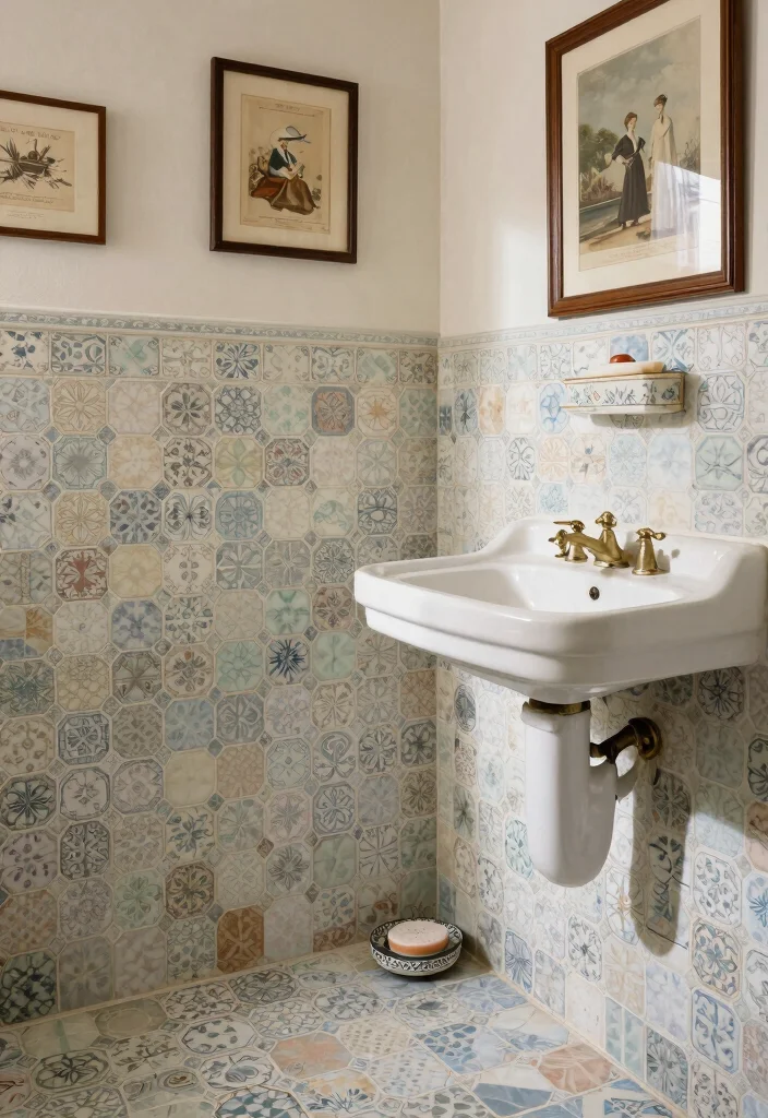 14 Hexagon Mosaic Tile Bathroom Ideas With Texture - 5. Vintage-Inspired Patterns 1
