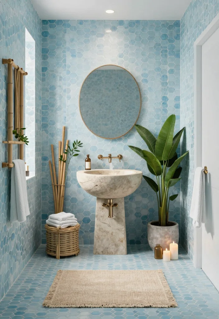14 Hexagon Mosaic Tile Bathroom Ideas With Texture - 7. Spa-Like Retreat with Soft Hues 1