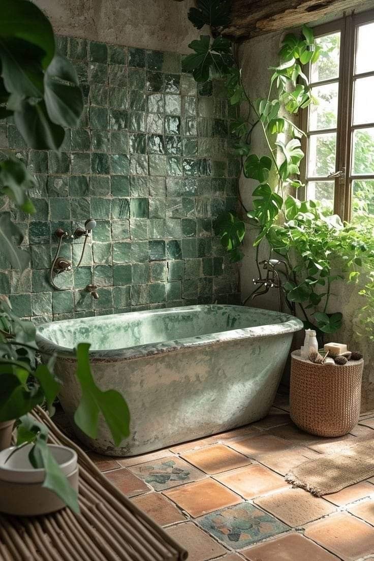 14 Light Green Bathroom Tile Ideas With Soft Calm Vibes - 12. Light Green and Natural Stone 1