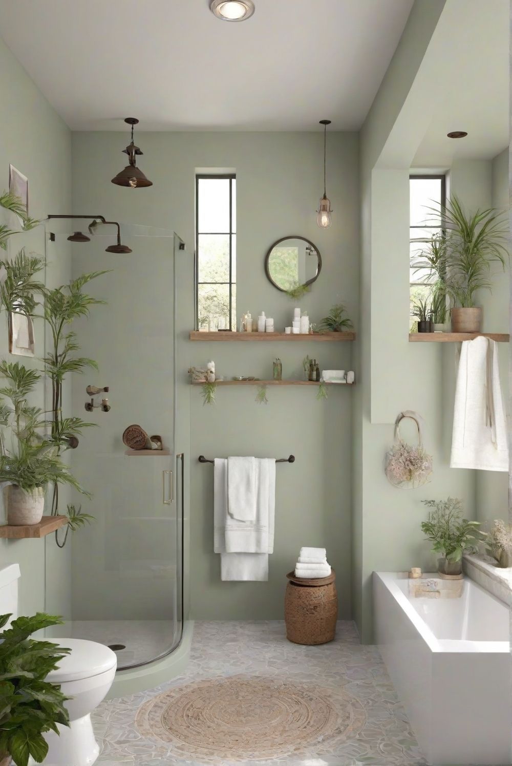 14 Light Green Bathroom Tile Ideas With Soft Calm Vibes - 13. Light Green Accent Wall 1