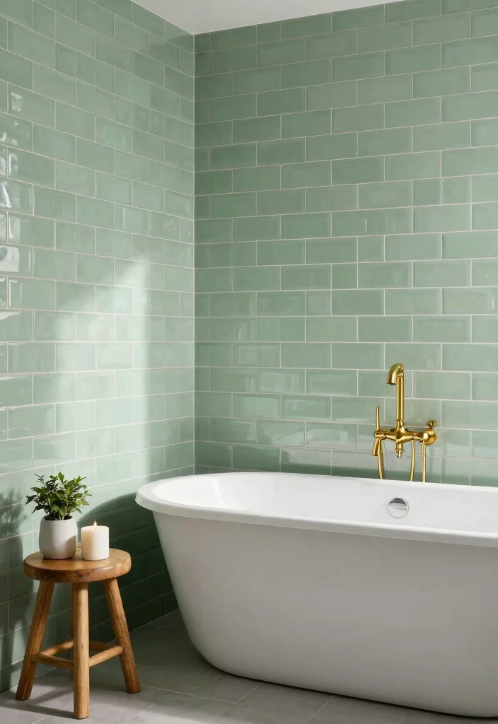 14 Light Green Bathroom Tile Ideas With Soft Calm Vibes - 2. Sage Green Subway Tiles 1