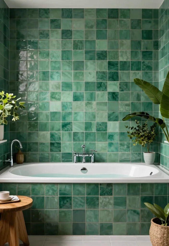 14 Light Green Bathroom Tile Ideas With Soft Calm Vibes - 6. Ocean Green Tiles 1